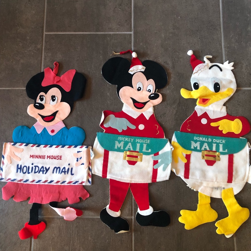 Vintage Woolkin Disney felt holiday mail holders